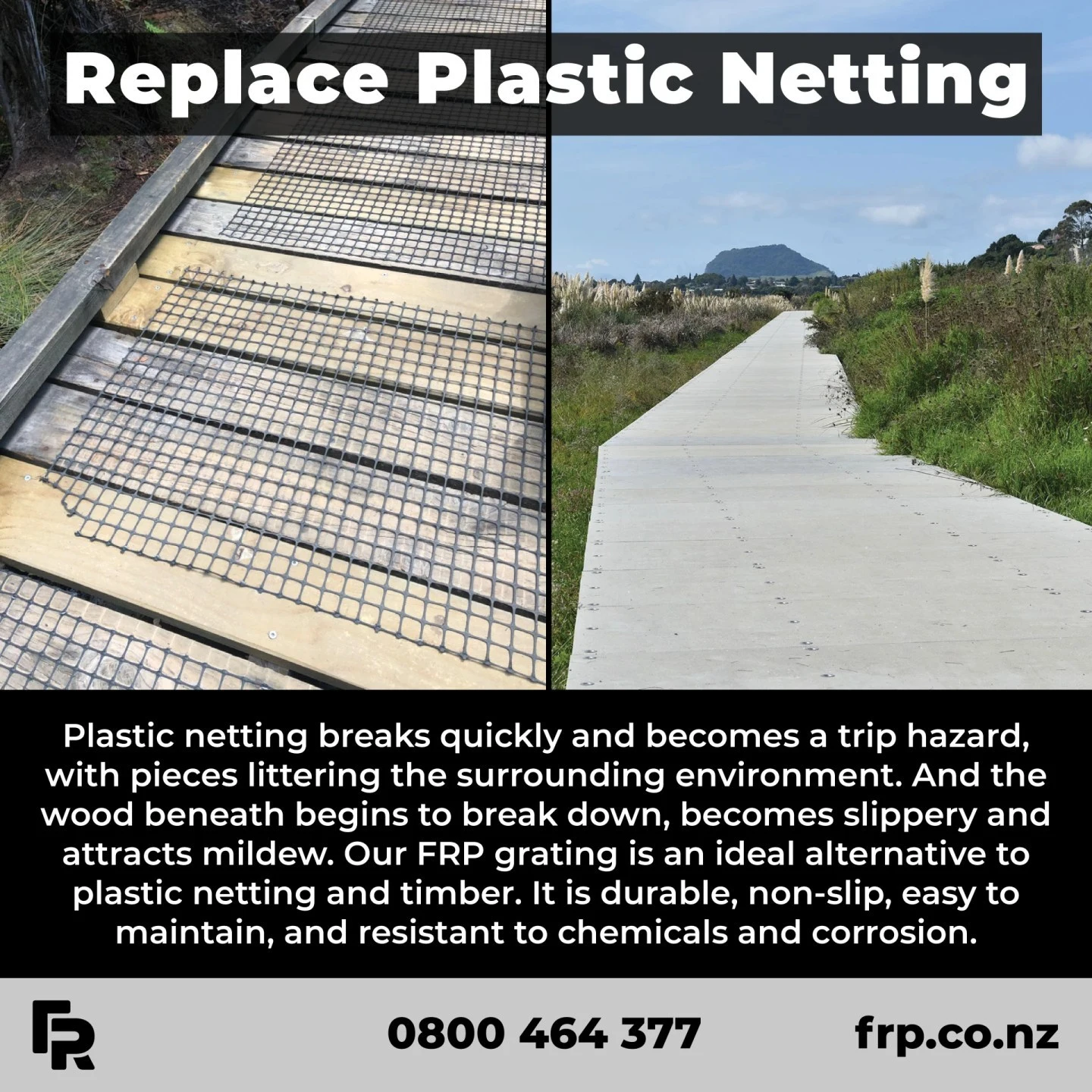 Planning an upgrade? Get in touch with us today!

#frp #frpproducts #walkways #cycleways #footpaths #commercial #marine #municipal #nzarchitects #councils #environment