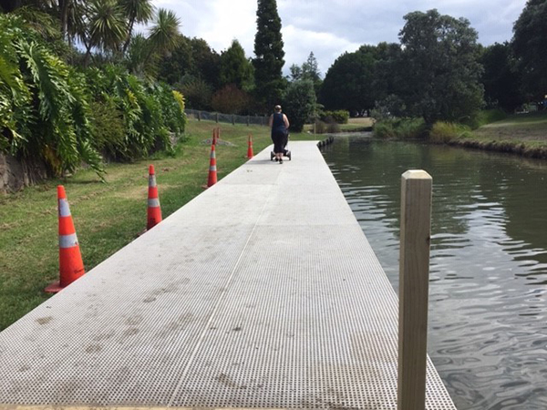 FRP mini mesh grating walkway at athenree foreshore reserve with pedestrian