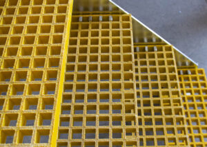 Yellow FRP stair grating.