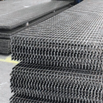 Steel mesh grating stacked.