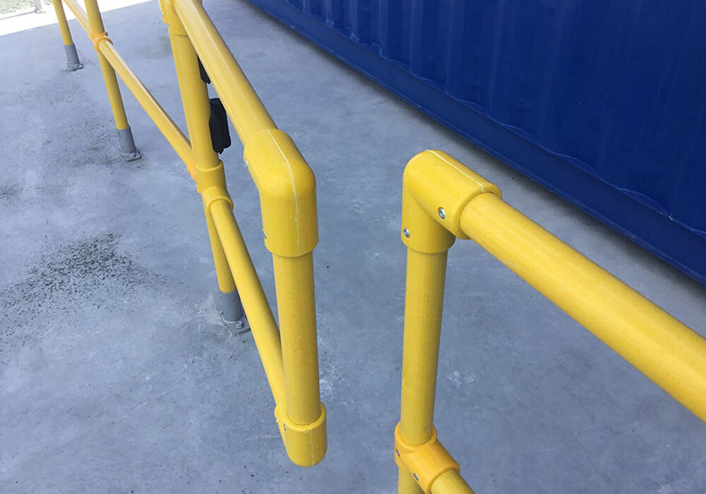 Yellow FRP modular handrail gate.