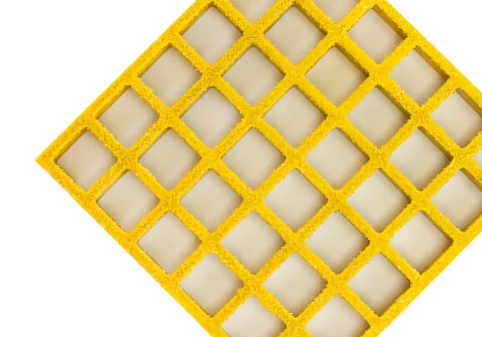 Yellow FRP access mesh grating.