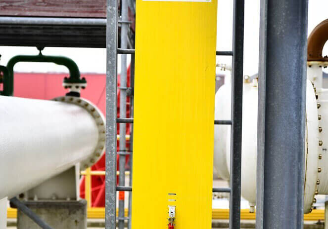 Yellow ladder guard by CableSafe.
